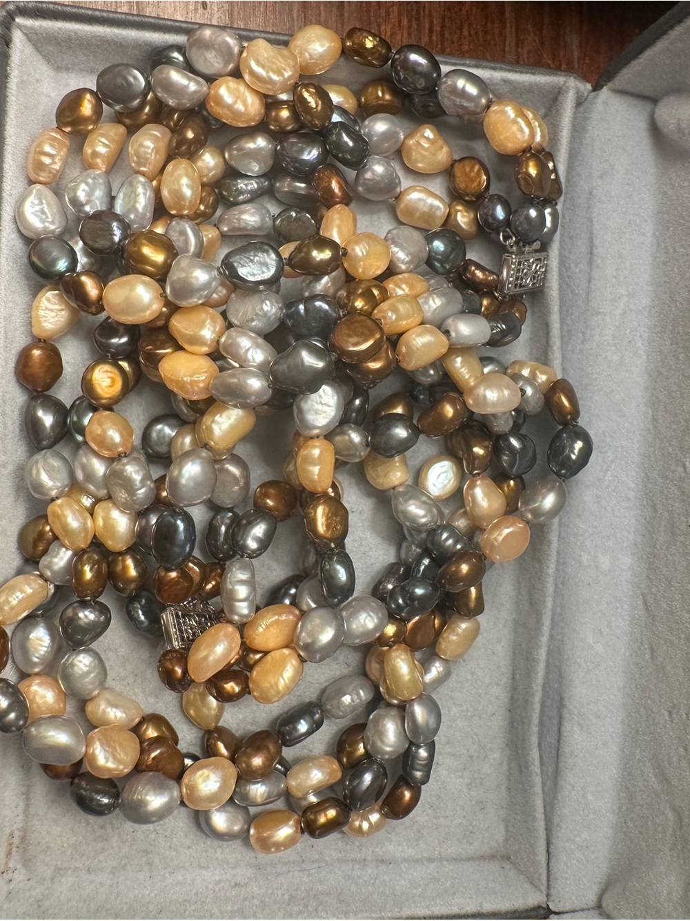 Freshwater Pearl Multi-Strand Necklace in Gold, Silver & Bronze Tones